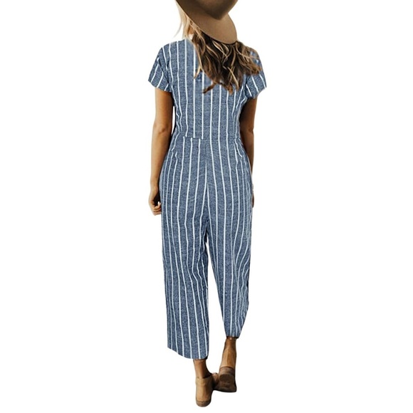 🆕 POCKET JUMPSUIT Casual Striped Wide Leg - Picture 9 of 13